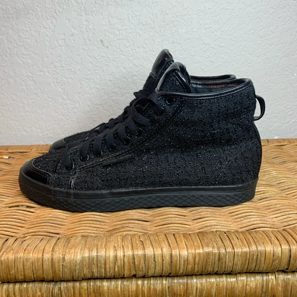 Adidas Honey Triple Black Shimmer Mid High Tops Sneakers Size 8.5 - Picture 6 of 12